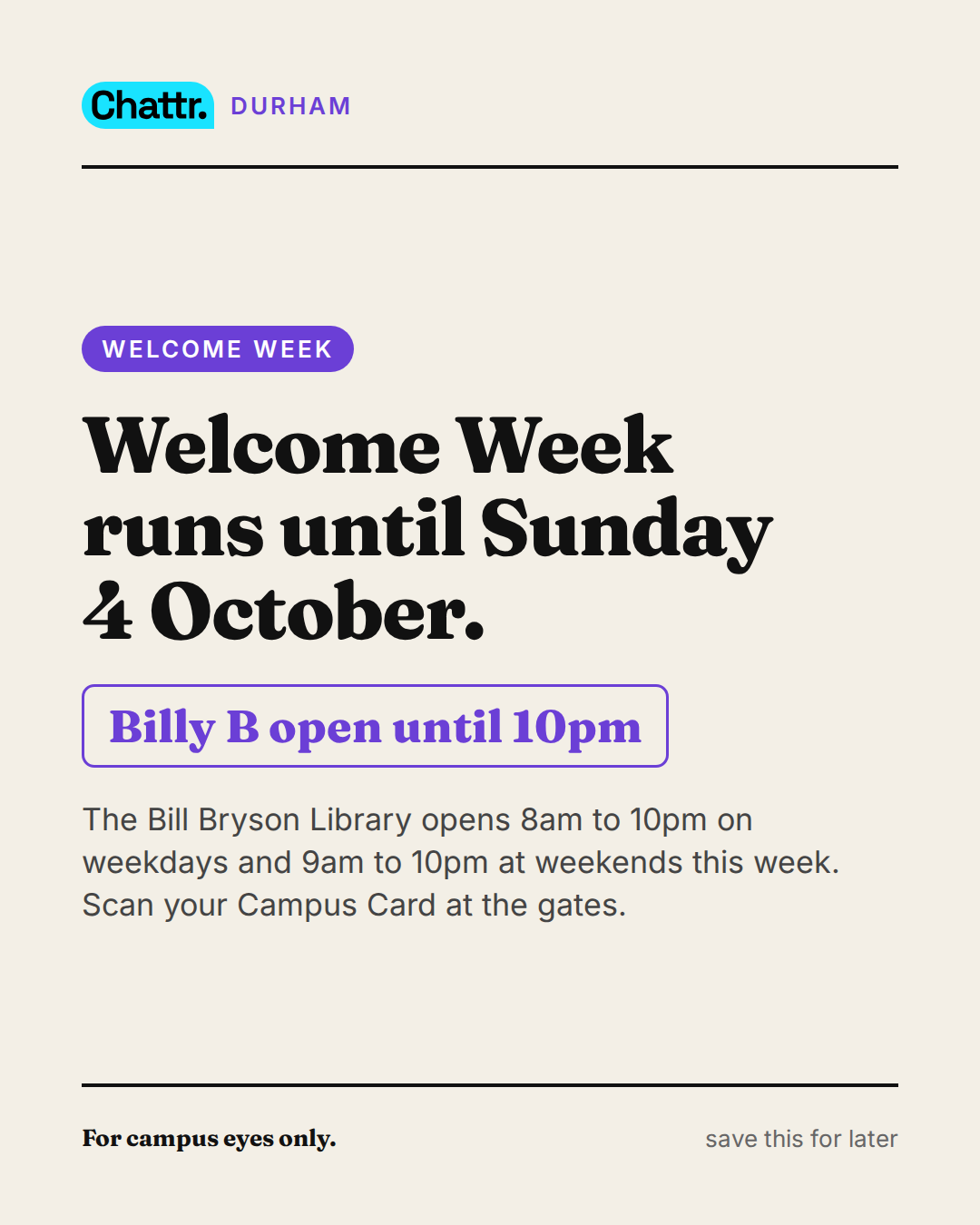 Welcome Week runs until Sunday 4 October.