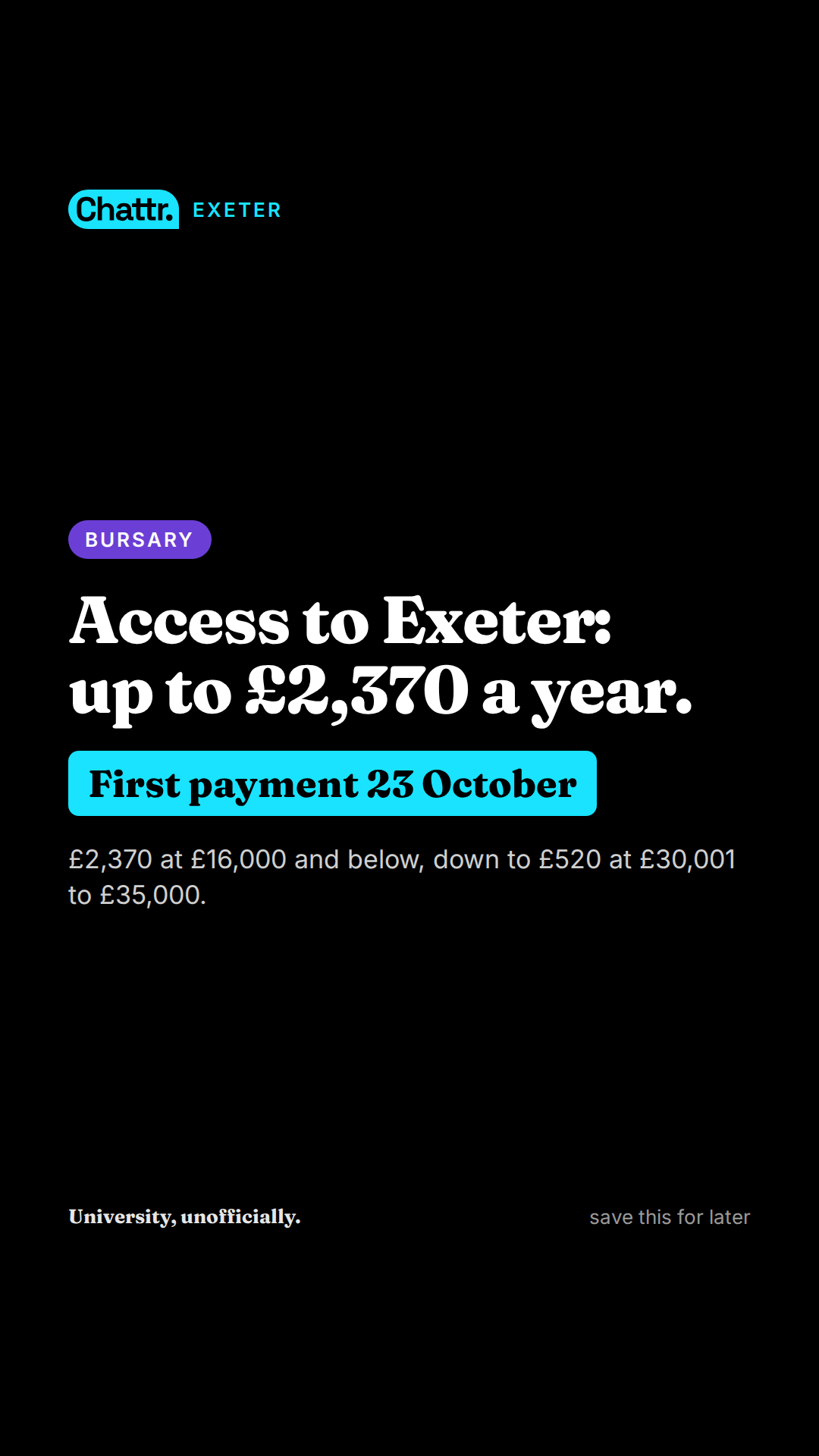 Access to Exeter: up to £2,370 a year.